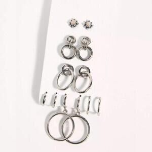 Free People Stud Hoop Earrings Set Silver